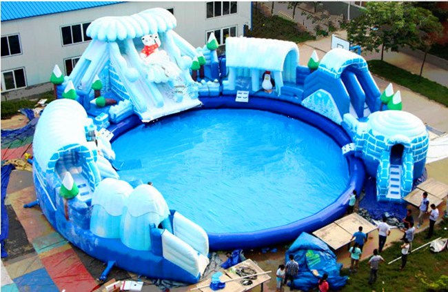 Water Paradise Large Inflatable Ice Snow World Water Slide with Pool Kids Water Slides Inflatable Slide 第1张