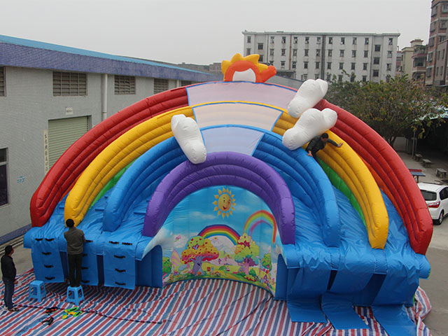 outdoor rainbow inflatable waterslide water park for kids slide on land Inflatable Slide 第1张
